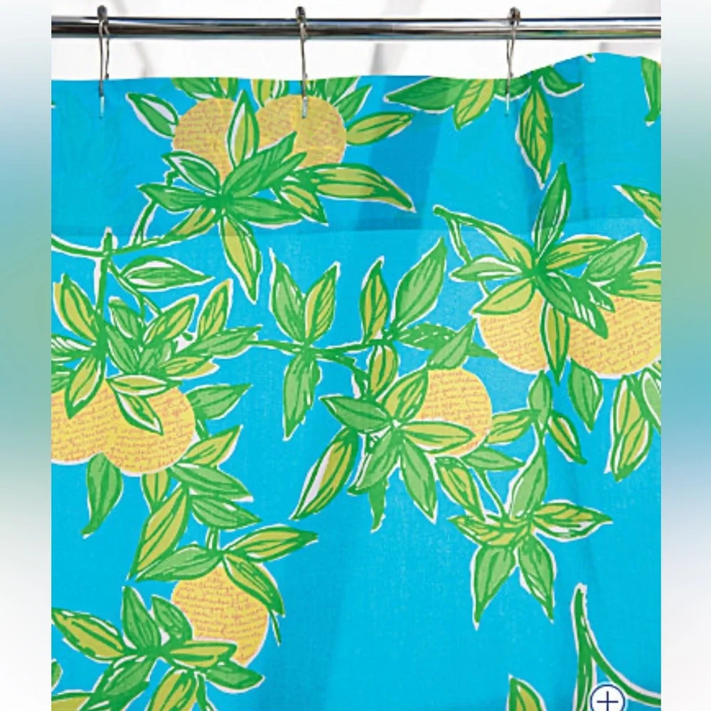 Lilly Pulitzer Turquoise Shower Curtain with Yellow Floral Print
